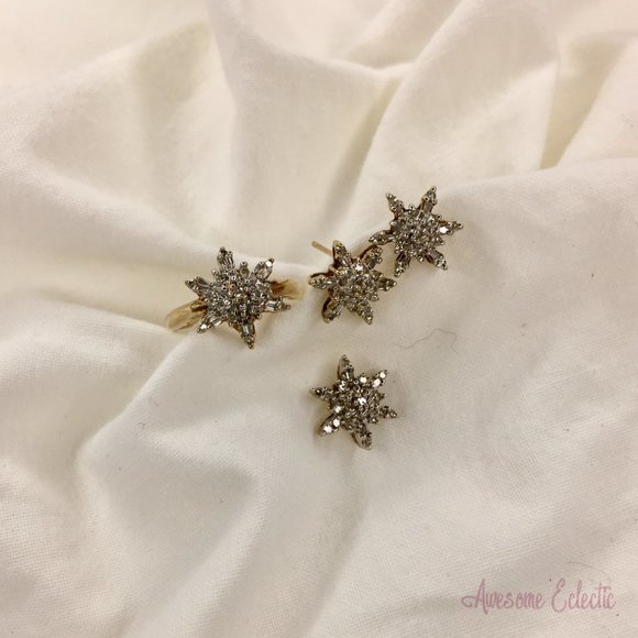 10k Diamond Ring/Earrings/Pendant Snowflake Set - Sz 5.5 - Great Winter Gift! - Picture 2 of 16